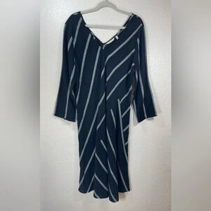 Soft Surroundings Linen Blend Black White Striped V-Neck Dress Women’s TXL Beach